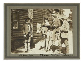 (WEST--ARIZONA.) Pair of photographs of Thomas Moran at the Grand Canyon, one of them signed.